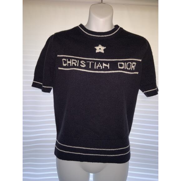 Christian Dior Navy Blue Short Sleeve Sweater Size 6 MSRP $2500 - Picture 1 of 6